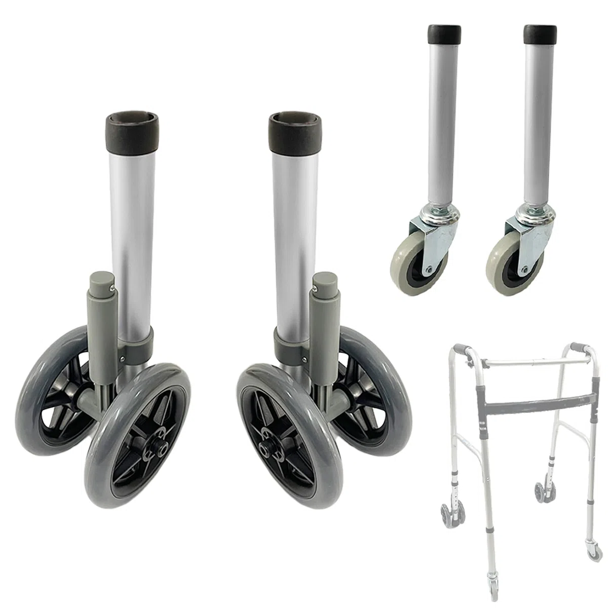 Frenos de desplazamiento trasero para Walker Brakes Fit 2.5 cm plegable Walker Tube Replacement – Rueda de seguridad trasera estabilidad ayuda de movilidad para ancianos discapacitados, 1 par (gris-A)