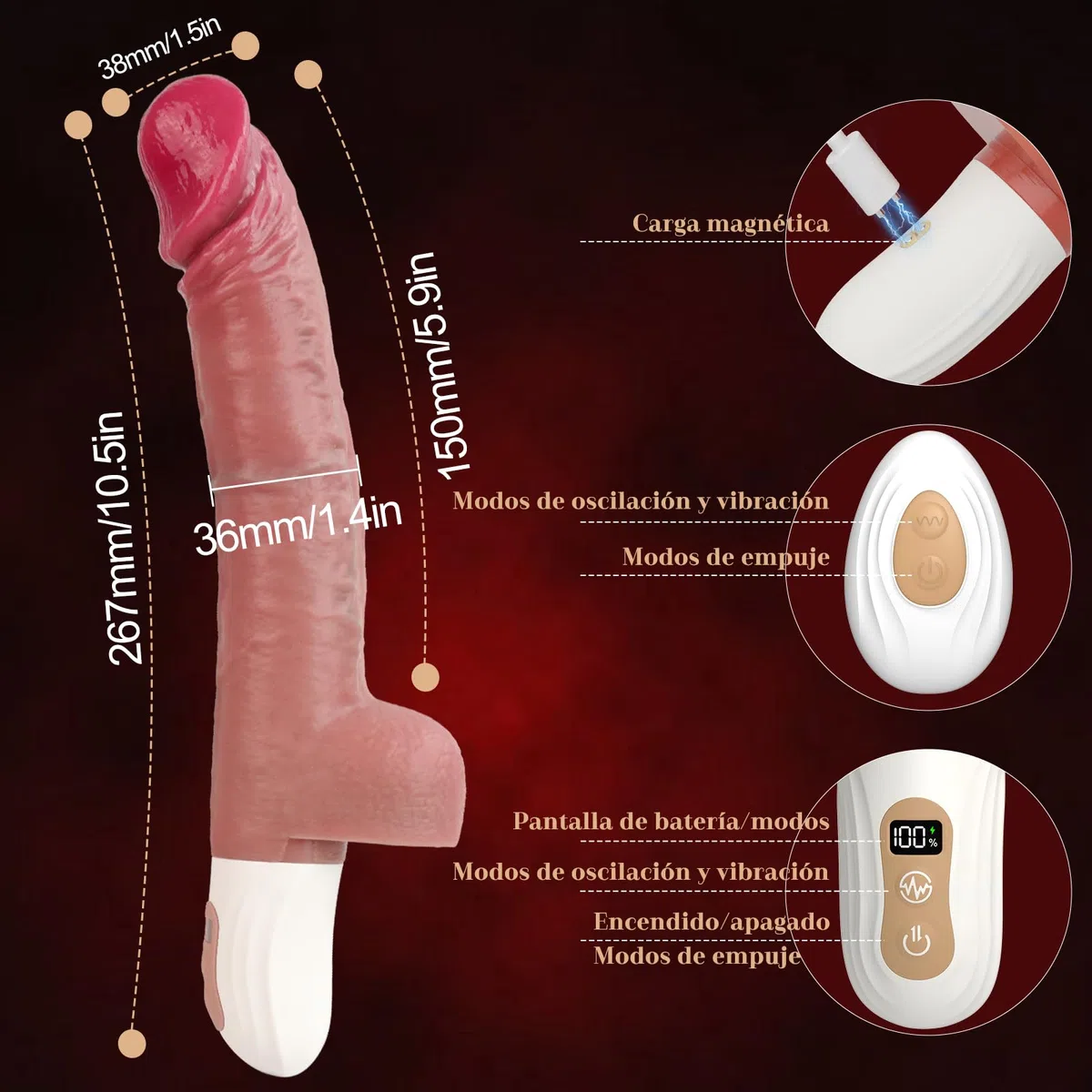 Dildo Vibradorador Mujer Juguetes Eróticos - Sex Machine Juguetes Sexuales Anales Consoladores para Mujer con Vibración, Eempuje y Balanceo, Dildo Anal Juguetes Eróticos para Pareja Sexuales Adultos