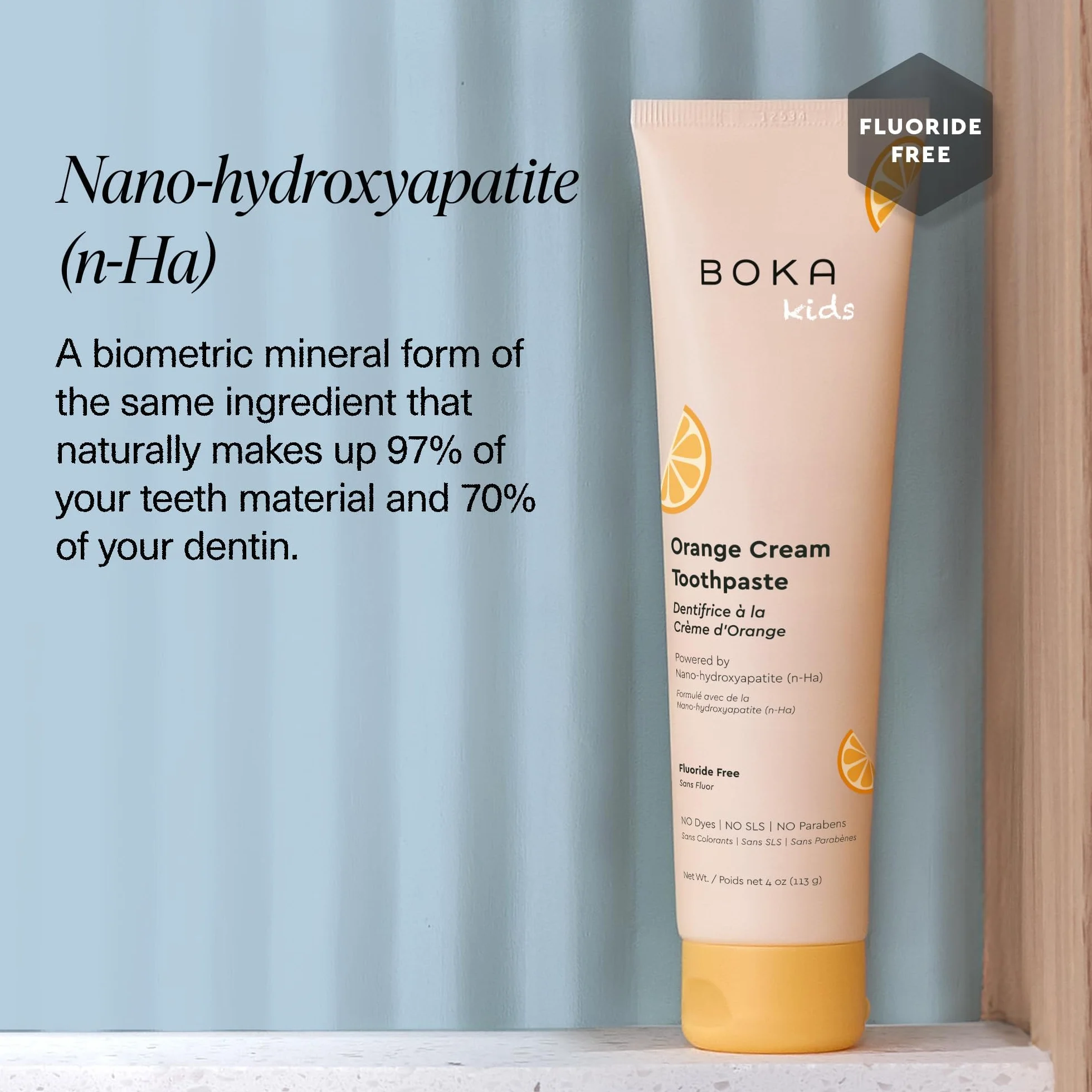 Boka Pasta de dientes natural Orange Cream, nano-hidroxiapatita para remineralización, sensibilidad y blanqueamiento, libre de fluoruros, recomendado para niños y adultos, fabricado en Estados Unidos