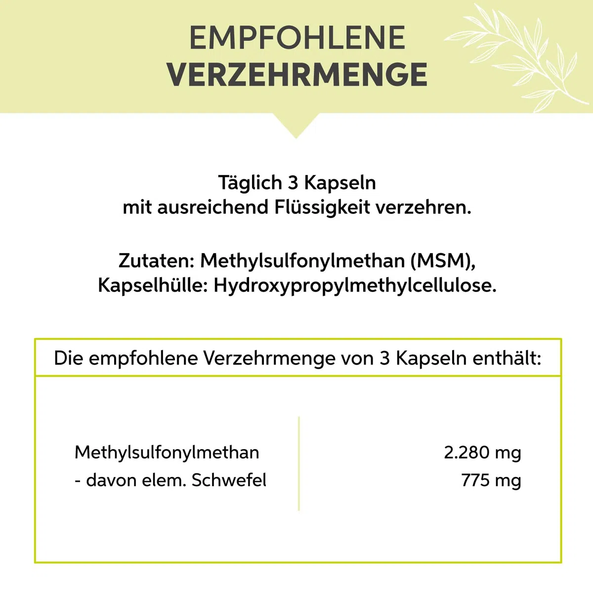 MSM Cápsulas 1000 unidades | Alta dosis diaria de 2280 mg de azufre orgánico | Metilsulfonilmetano premium sin aditivos | Vegano