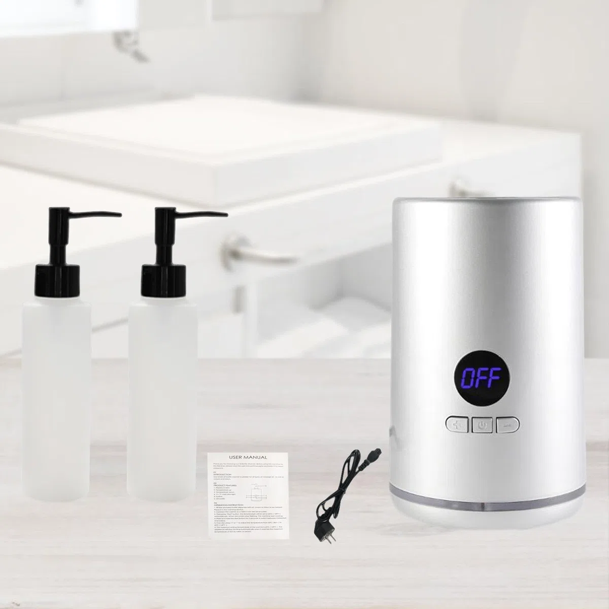 perfk Calentador de aceite de una sola botella, calentador de botellas de aceite, temperatura ajustable, portátil, pequeño para salón, SPA, loción, PLATA