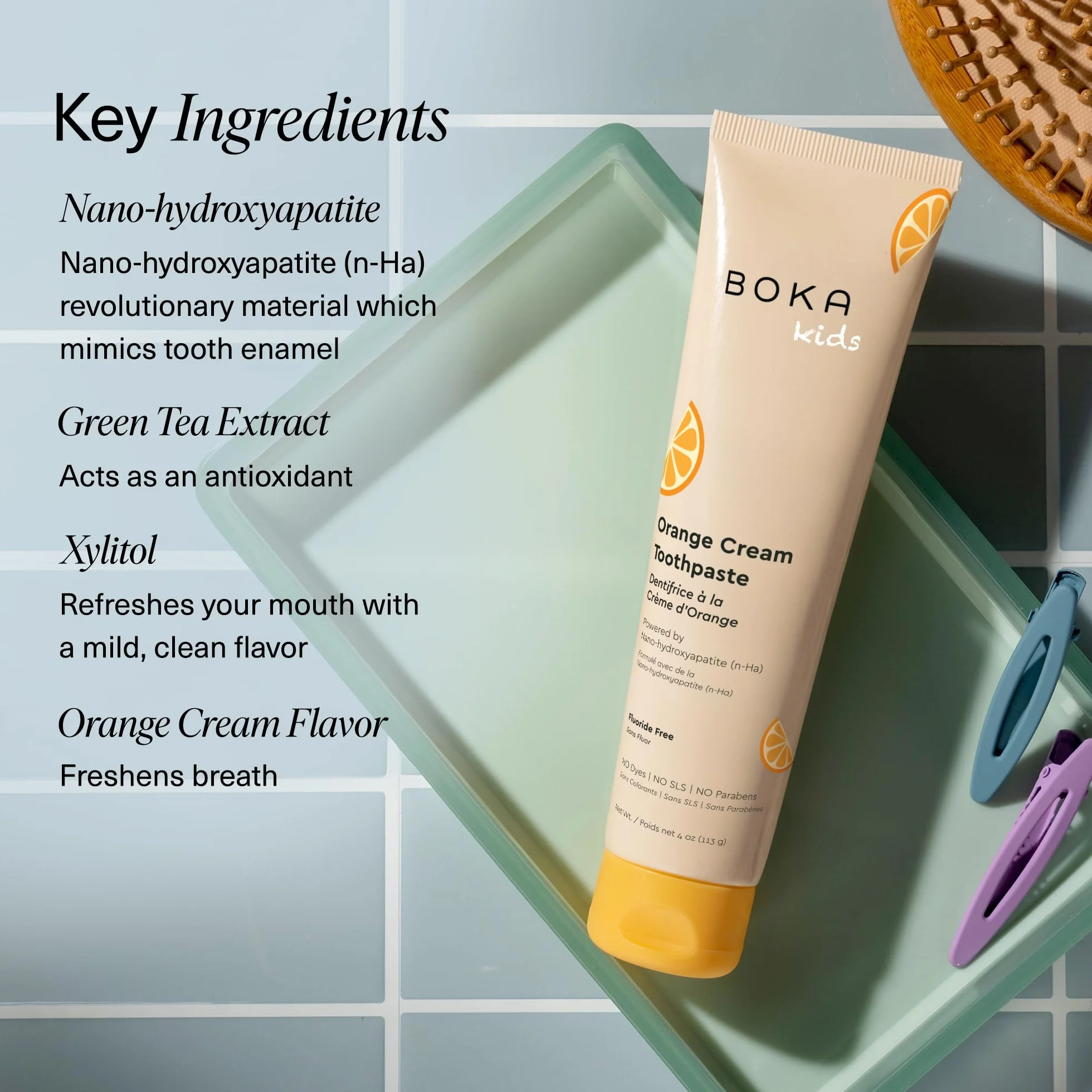 Boka Pasta de dientes natural Orange Cream, nano-hidroxiapatita para remineralización, sensibilidad y blanqueamiento, libre de fluoruros, recomendado para niños y adultos, fabricado en Estados Unidos