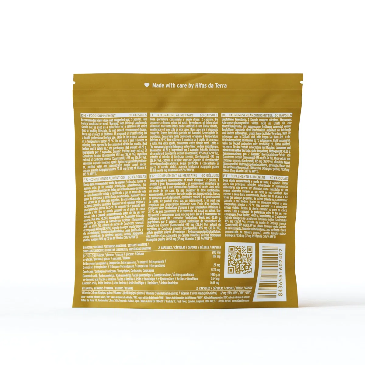 HIFAS DA TERRA - Mico-Vir+ Extractos Puros de Reishi y Cordyceps con Vitamina C - Refuerzo inmunitario natural, energía y recuperación - Extracto de Hongos - Refill 60 Cápsulas