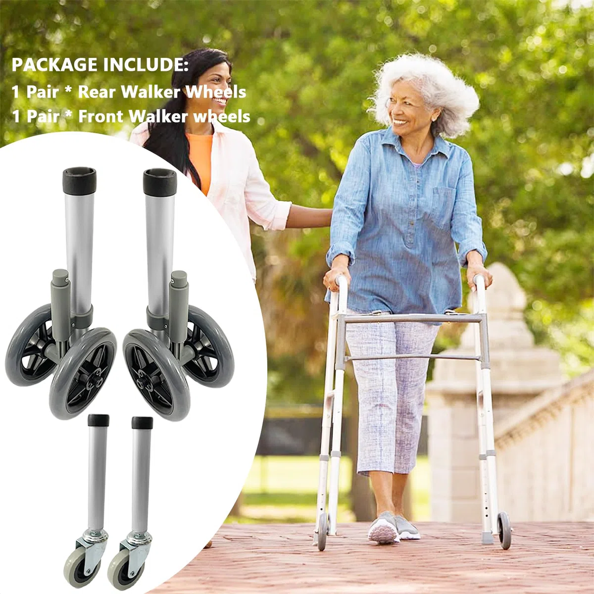 Frenos de desplazamiento trasero para Walker Brakes Fit 2.5 cm plegable Walker Tube Replacement – Rueda de seguridad trasera estabilidad ayuda de movilidad para ancianos discapacitados, 1 par (gris-A)