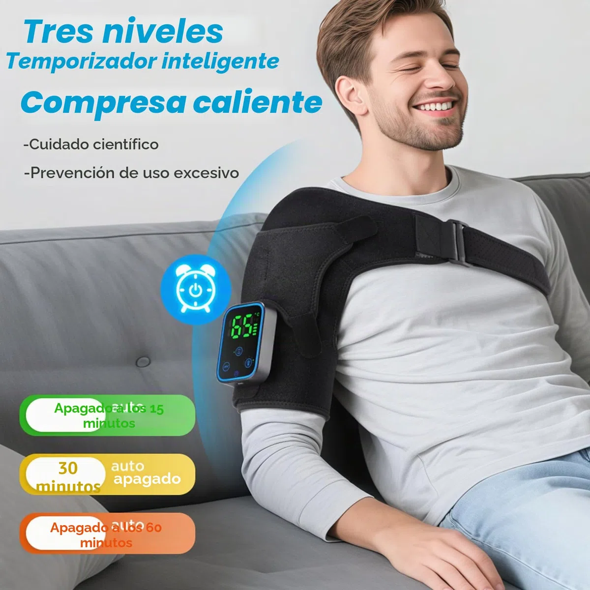 Cojín térmico inalámbrico para cuello y hombros con vibración, 3 ajustes de calefacción, control táctil y masajeador de hombros recargable para dolores de cuello, dolores de hombro, esguinces