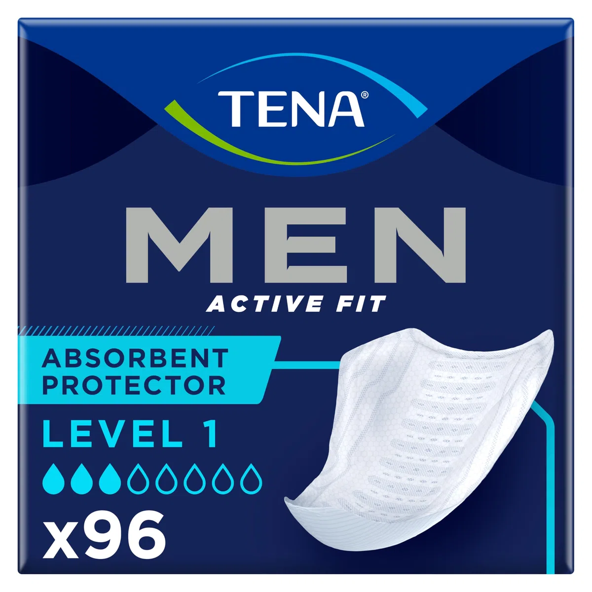 Tena Protector absorbente Active Fit para hombre, nivel 1, 4 paquetes de 24 (96 unidades)