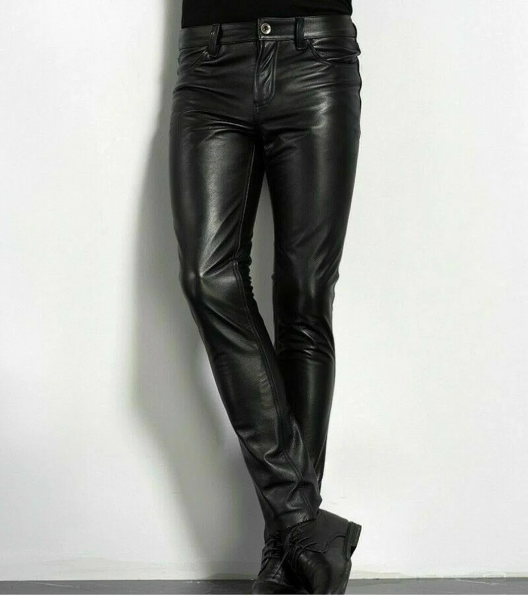 Pantalones De Cuero Ajustados para Hombre Elásticos De Piel Sintética Lápiz De Aspecto Húmedo Pierna Recta para Motocicleta Motociclista Baile Discoteca