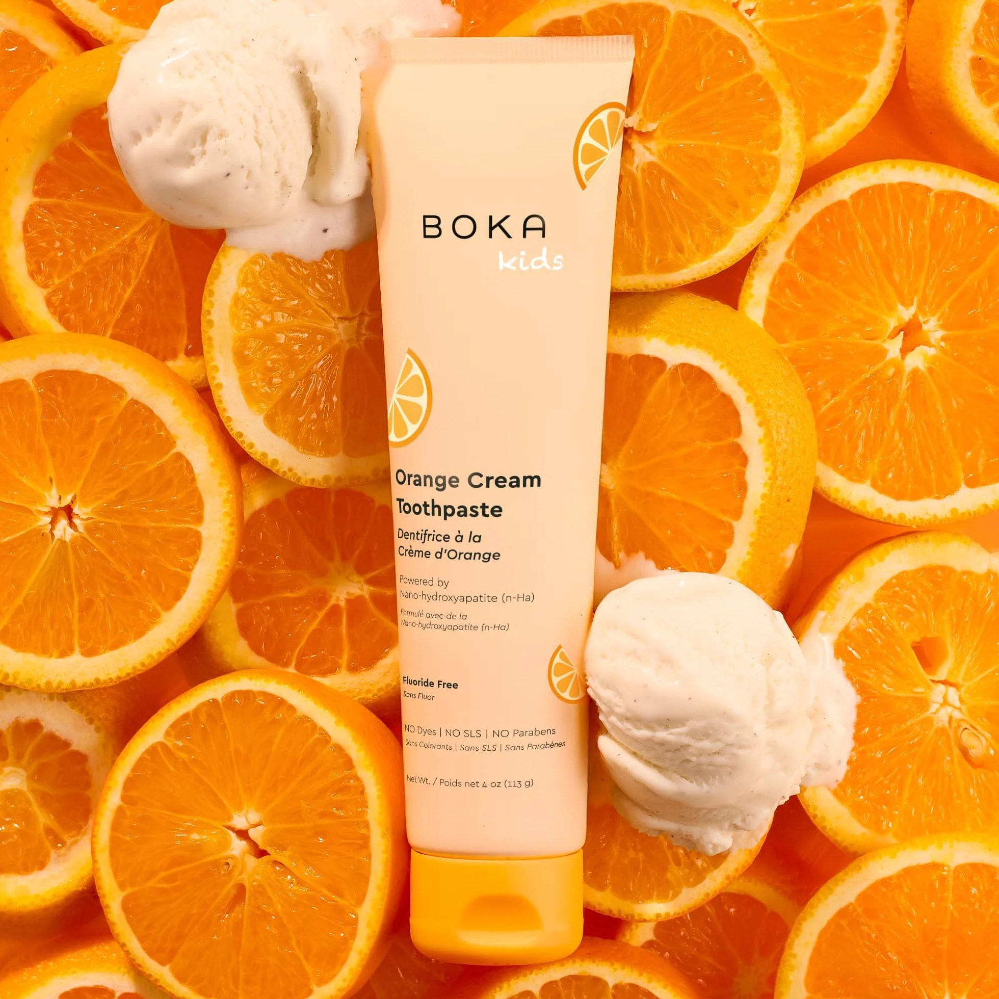 Boka Pasta de dientes natural Orange Cream, nano-hidroxiapatita para remineralización, sensibilidad y blanqueamiento, libre de fluoruros, recomendado para niños y adultos, fabricado en Estados Unidos