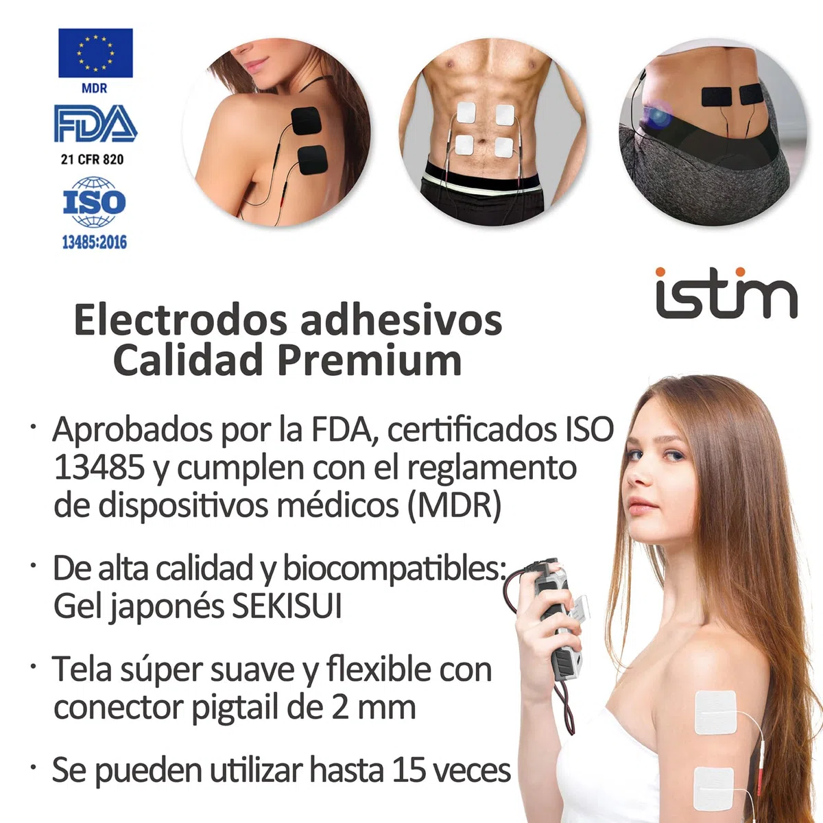 iStim EV-804 TENS/EMS Electroestimulador Muscular– Unidad Digital de 2 Canales con 8 Electrodos Reutilizables, Portátil para Alivio del Dolor, Rehabilitación, Terapia Física y Fortalecimiento Muscular