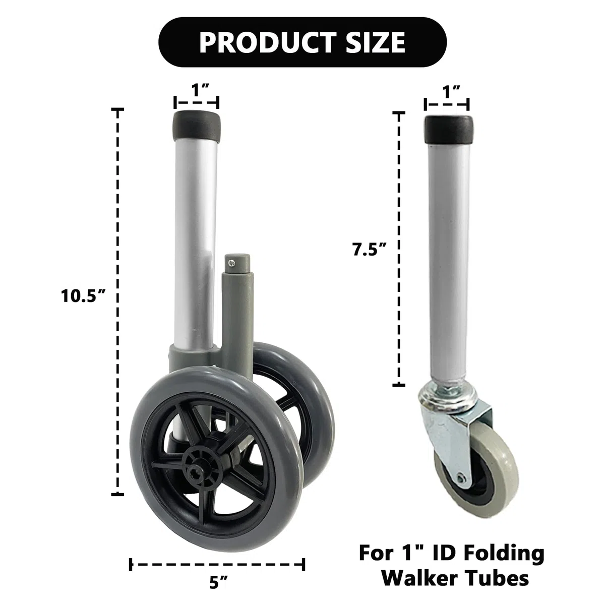 Frenos de desplazamiento trasero para Walker Brakes Fit 2.5 cm plegable Walker Tube Replacement – Rueda de seguridad trasera estabilidad ayuda de movilidad para ancianos discapacitados, 1 par (gris-A)