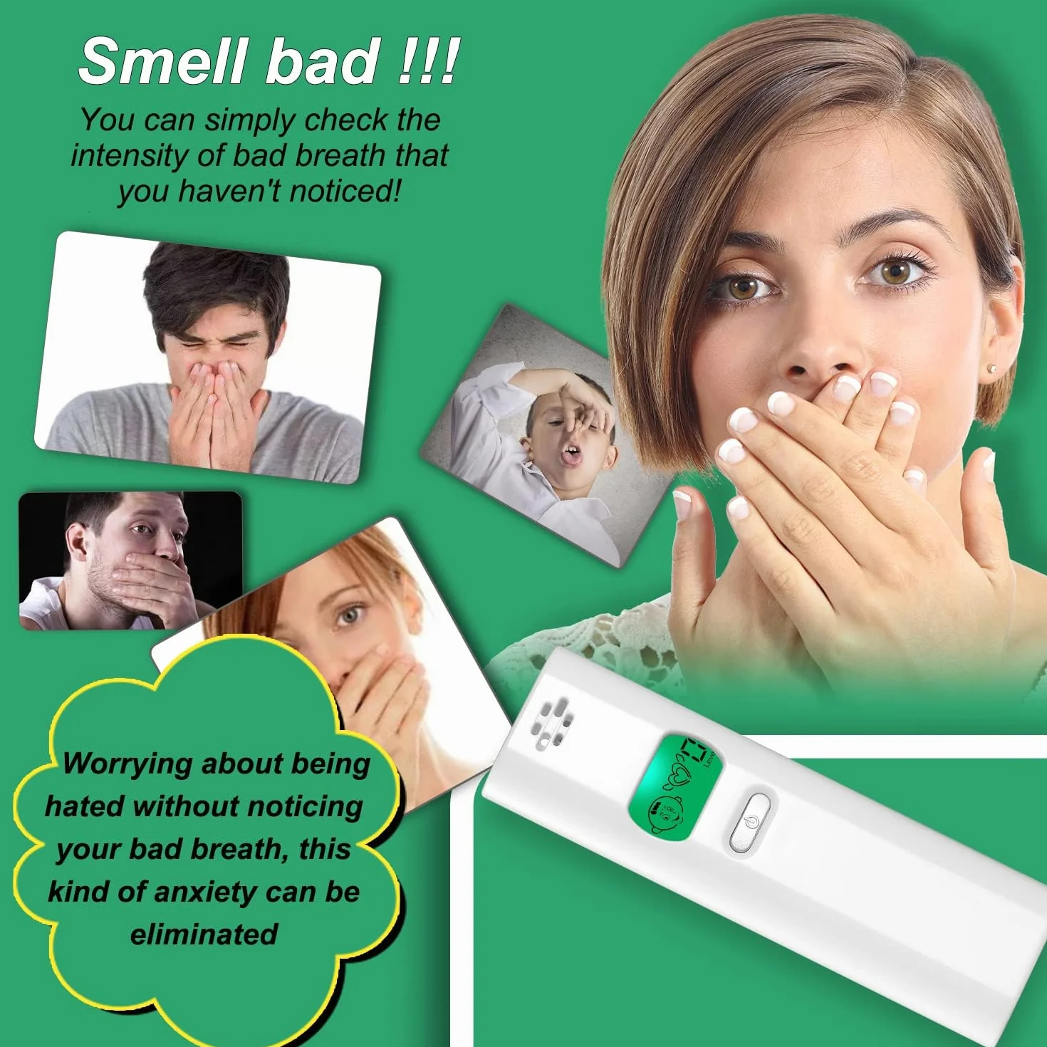 SOYAA Probador de Mal Aliento, Detector de Olores, Probador de Mal Aliento Personal Portátil para Pruebas Personales de Cavidad Bucal y Análisis de Olores