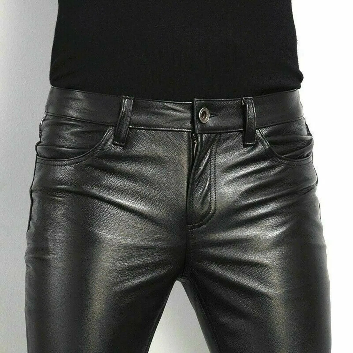 Pantalones De Cuero Ajustados para Hombre Elásticos De Piel Sintética Lápiz De Aspecto Húmedo Pierna Recta para Motocicleta Motociclista Baile Discoteca