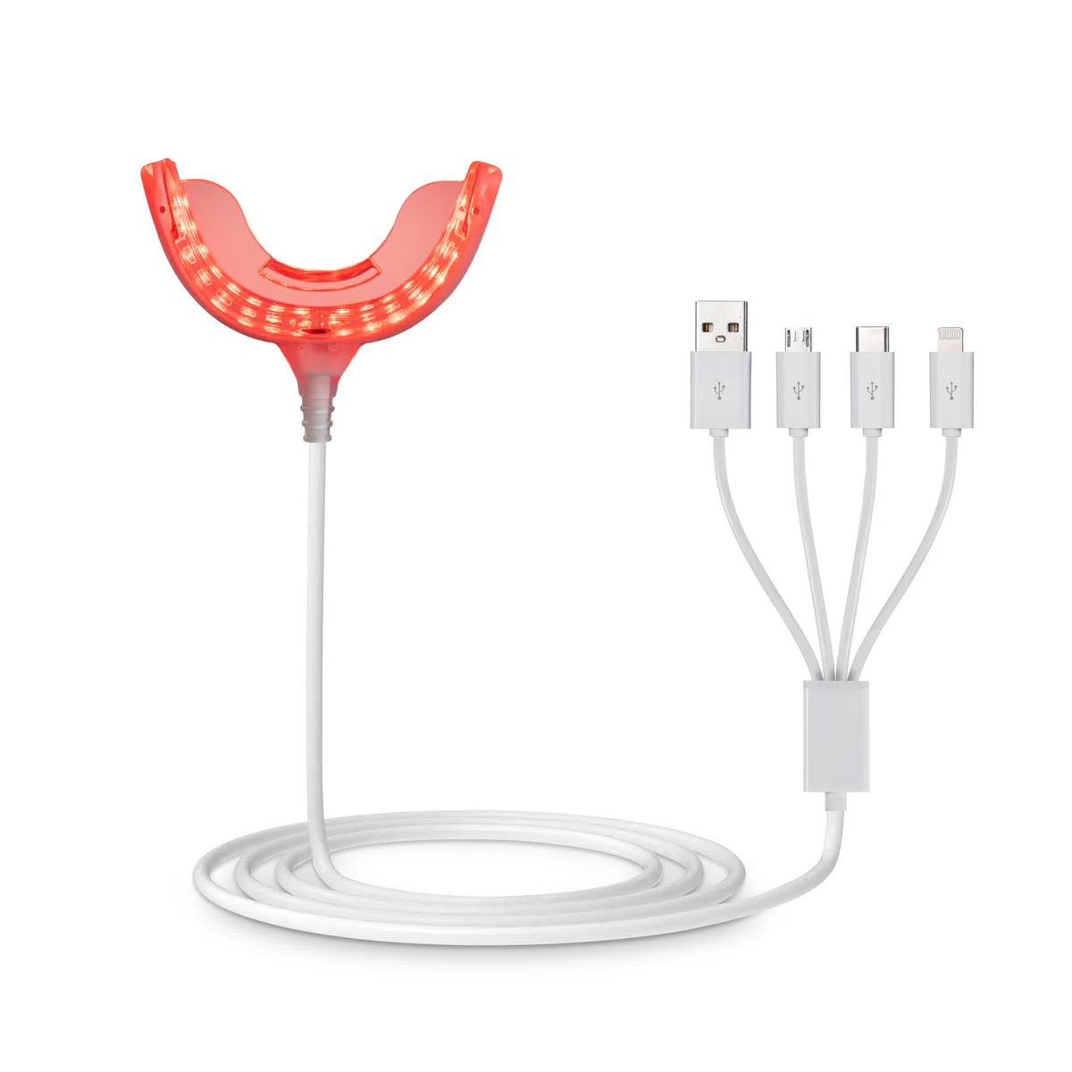 Dispositivo oral de luz roja, solución avanzada de terapia de encías y alivio del dolor de muelas, con 32 luces LED. Incluye adaptadores USB, iPhone y Android para un uso cómodo