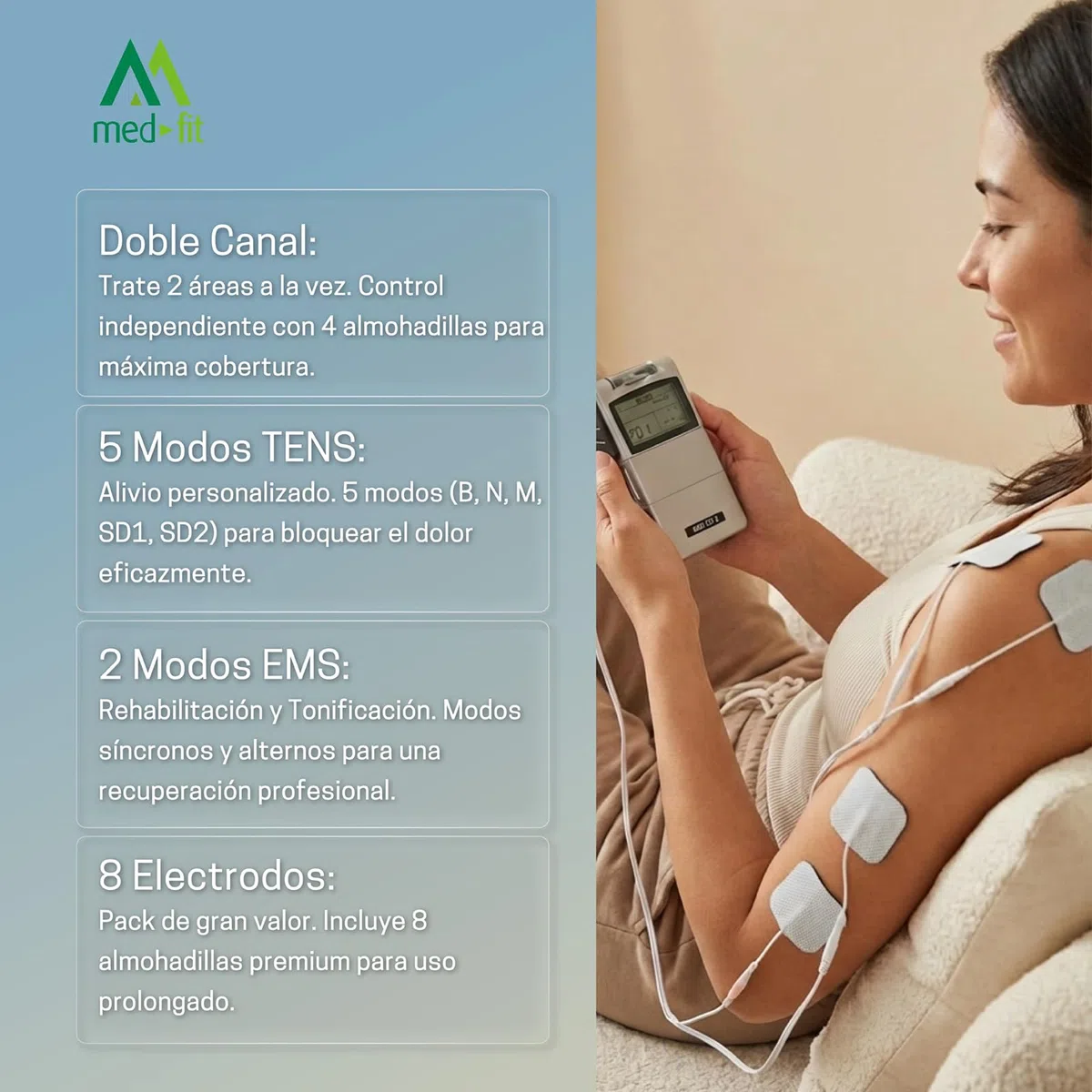 Med-Fit 3 Electroestimulador TENS y EMS - Dispositivo Médico Clase IIa para Dolor de Espalda, Ciática, Artritis, Rodilla, Hombro y Rehabilitación Muscular