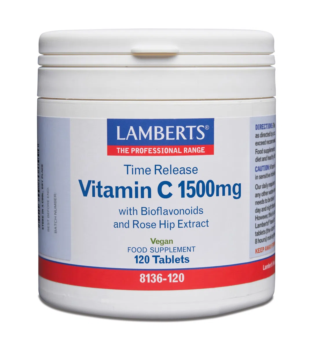 Lamberts Vitamina C 1500 mg | Liberación Sostenida | 120 Tabletas | Una al Día | Con Bioflavonoides y Escaramujo | Calidad Farmacéutica GMP