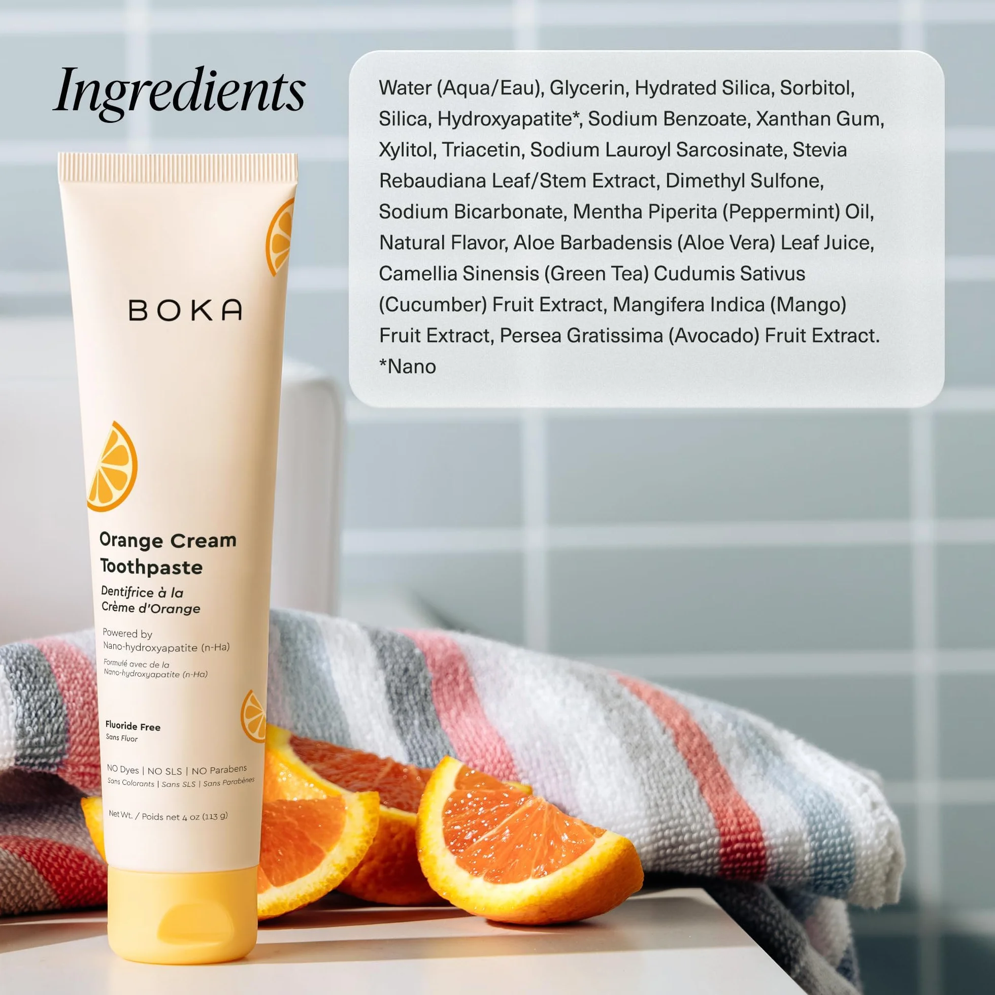 Boka Pasta de dientes natural Orange Cream, nano-hidroxiapatita para remineralización, sensibilidad y blanqueamiento, libre de fluoruros, recomendado para niños y adultos, fabricado en Estados Unidos