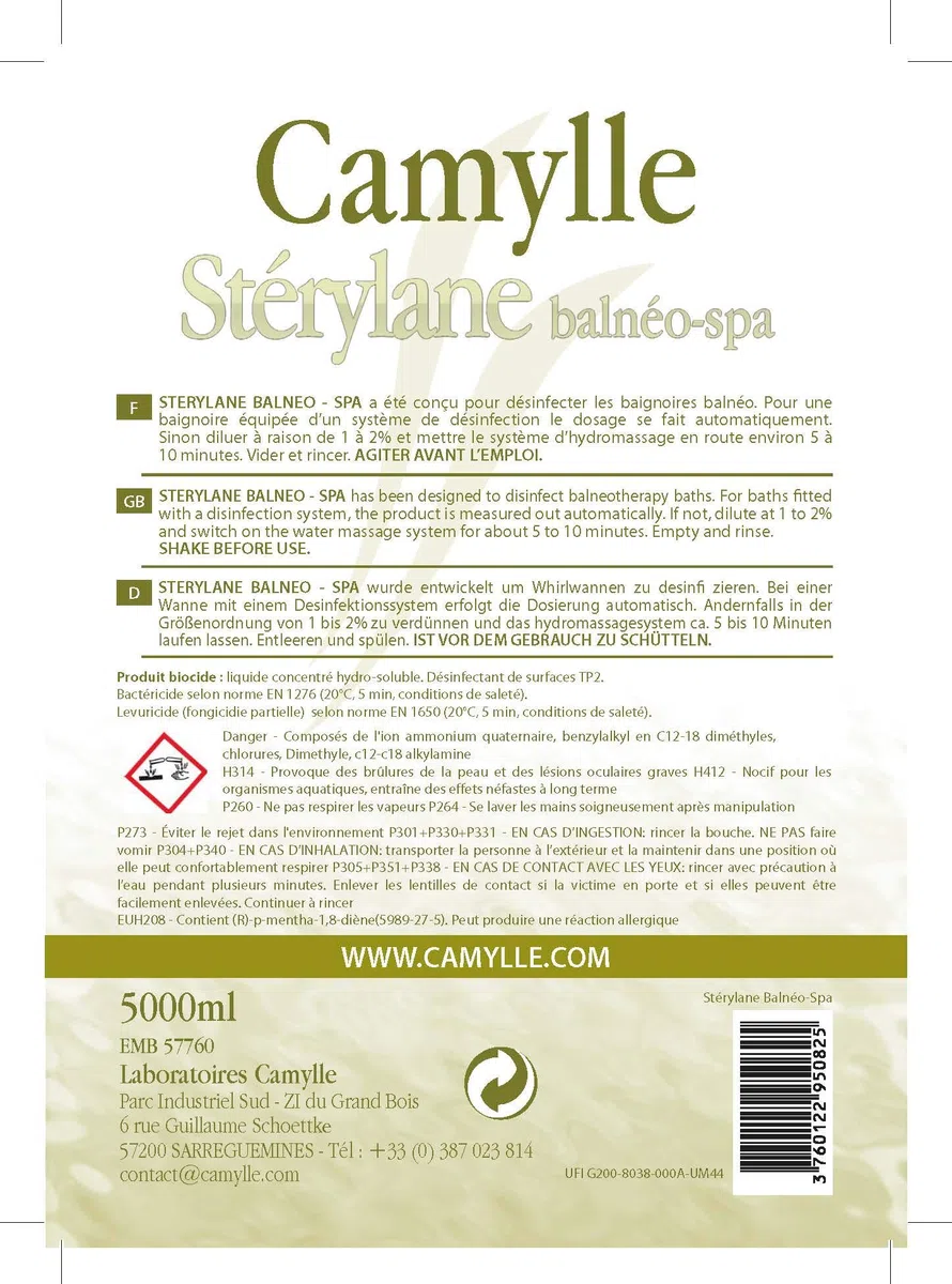 Camylle - Stérylane Balnéo - Desinfección de equipos de spa - - 5000ml