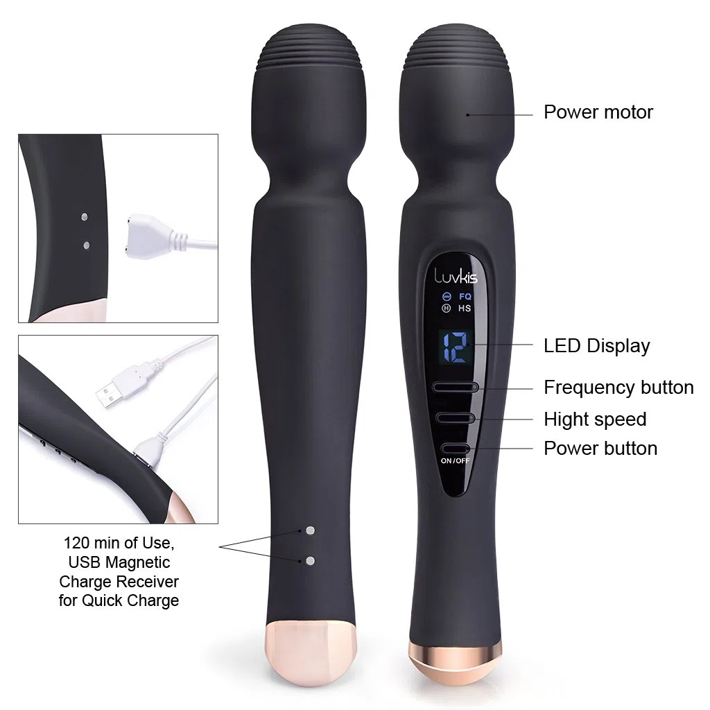 Masajeador portátil inalámbrico con 12 modos de masaje con pantalla LCD, USB magnético recargable IPX7 impermeable, silencioso para cervicales cuello y espalda, etc. Negro