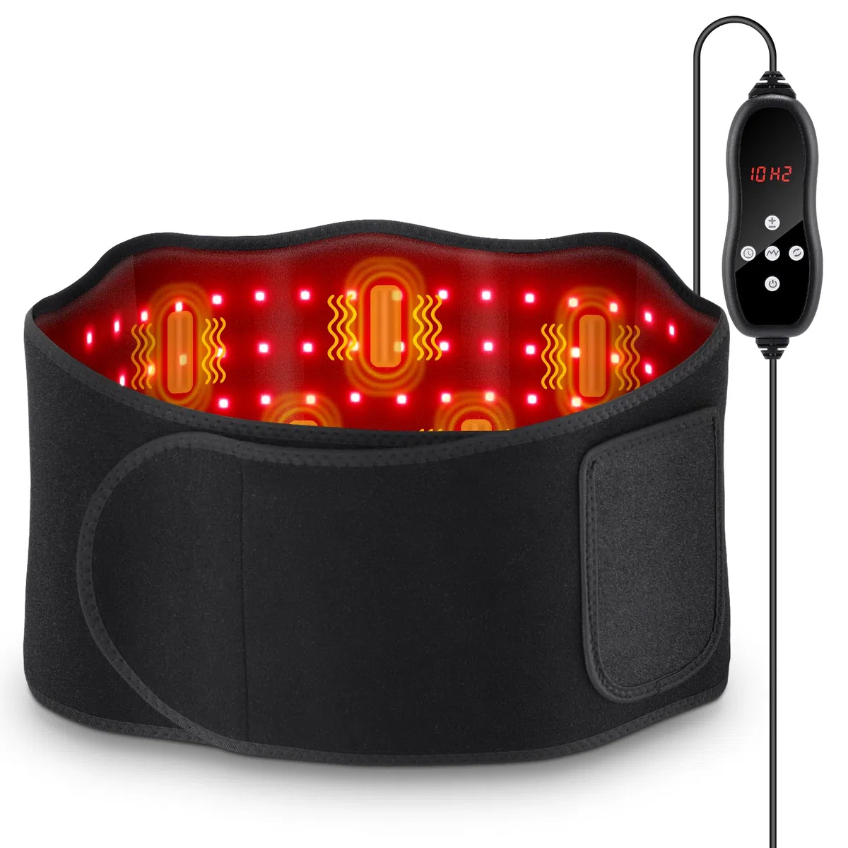 Cinturón De Masaje Con Luz Roja, Luz Roja 660nm & Luz Infrarroja Cercana 850nm, Cinturón Espalda Envolvente Con 6 Ajustes Temporales, 3 Modos De Luz, 5 Niveles De Masaje, 2 Formas De Alimentación