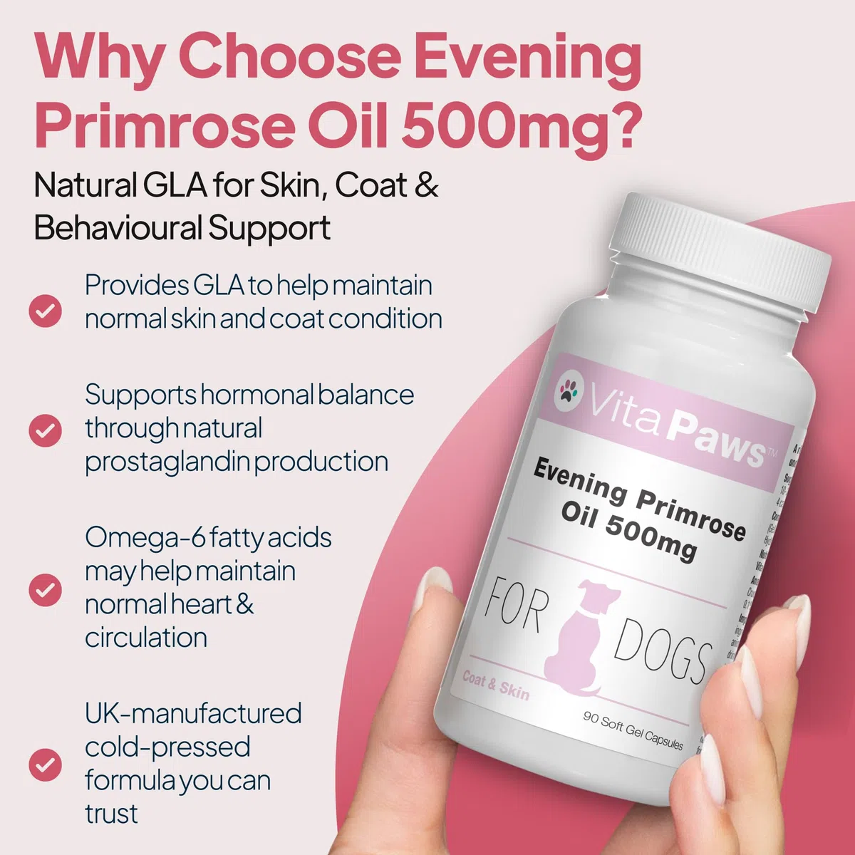 Aceite de Onagra 500mg para Perros - 90 Perlas - VitaPaws