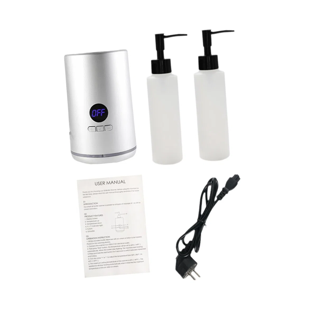 perfk Calentador de aceite de una sola botella, calentador de botellas de aceite, temperatura ajustable, portátil, pequeño para salón, SPA, loción, PLATA