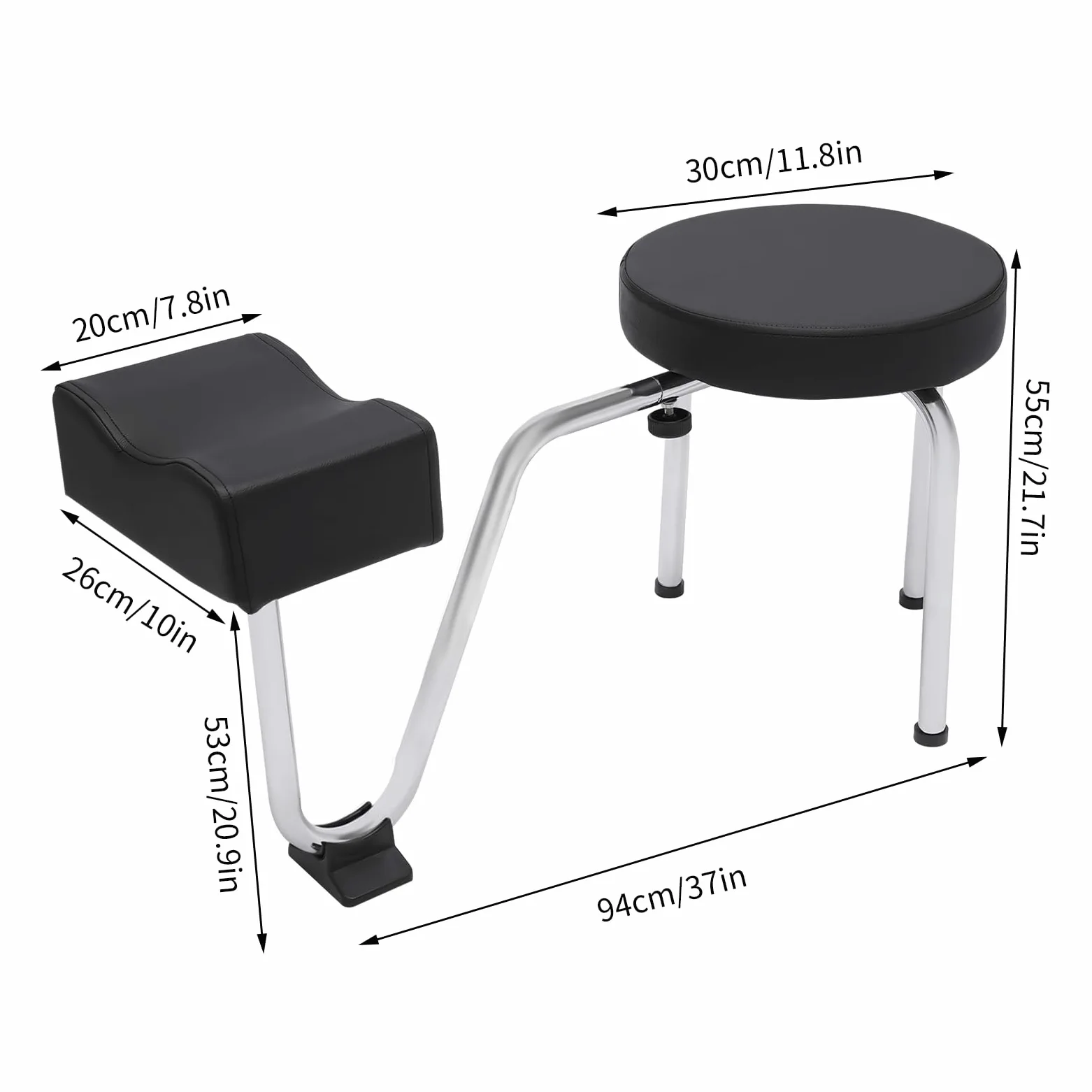 Reposapiés para pedicura, taburete ajustable, con reposapiés y almohadilla de PVC, taburete profesional para el cuidado de los pies para terapeutas y técnicas de uñas en negro