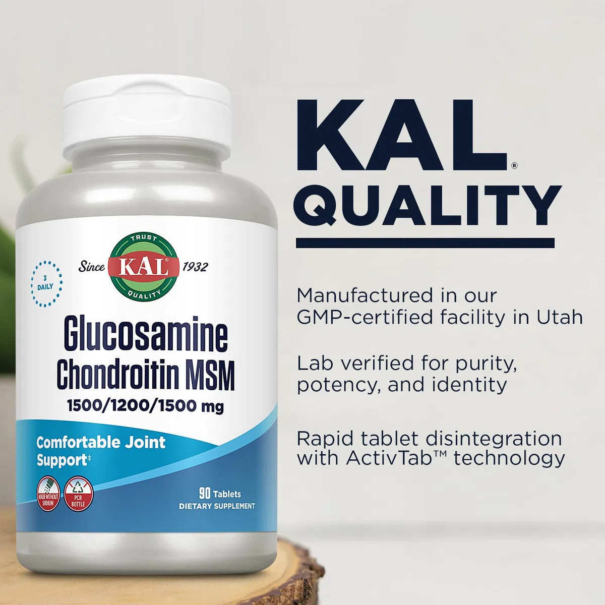 Kal Complemento Alimenticio con Glucosamine Chondroitin MSM - 90 Tabletas