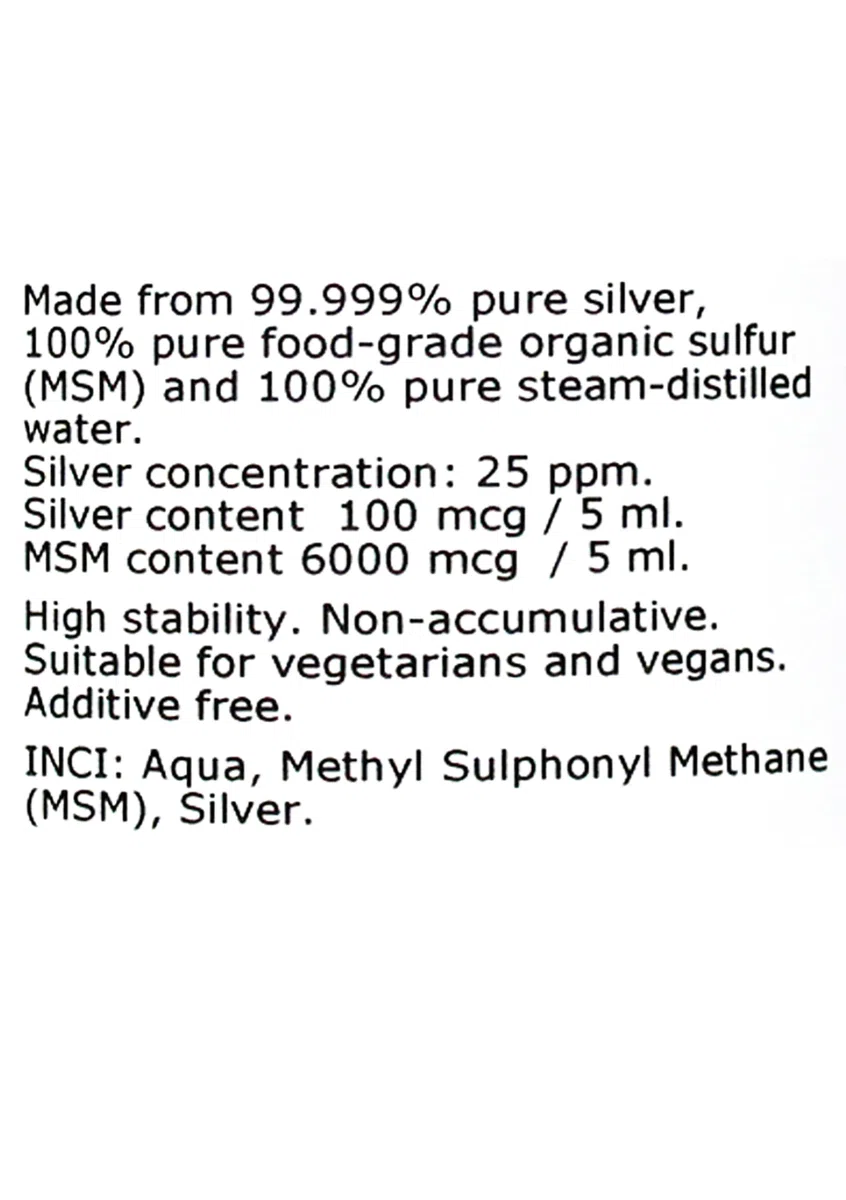 Plata-MSM 25 (líquido) - 200 ml - en ámbar vidrio con tapa de dosis de 15 ml