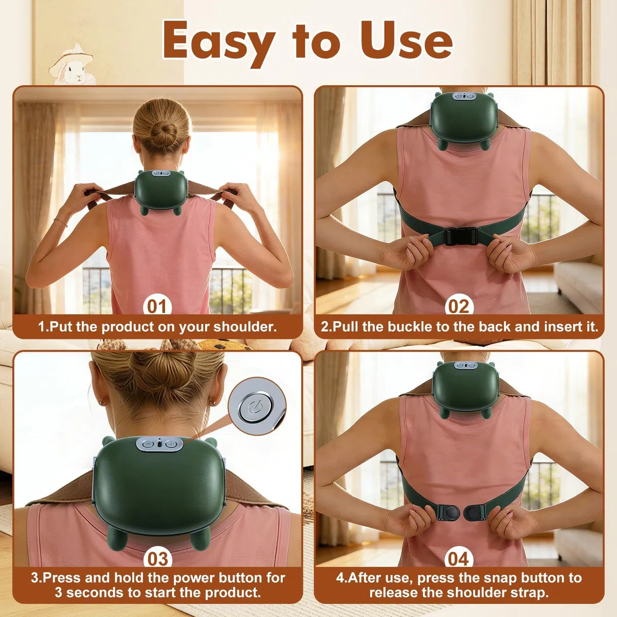 Masajeador Biónico de Cuello y Hombros con Calor y Dedos, Masajeador Portátil Ligero para Cuello y Espalda, Mano de Masaje Vibrante con Correa para Herramientas y Cuerpo