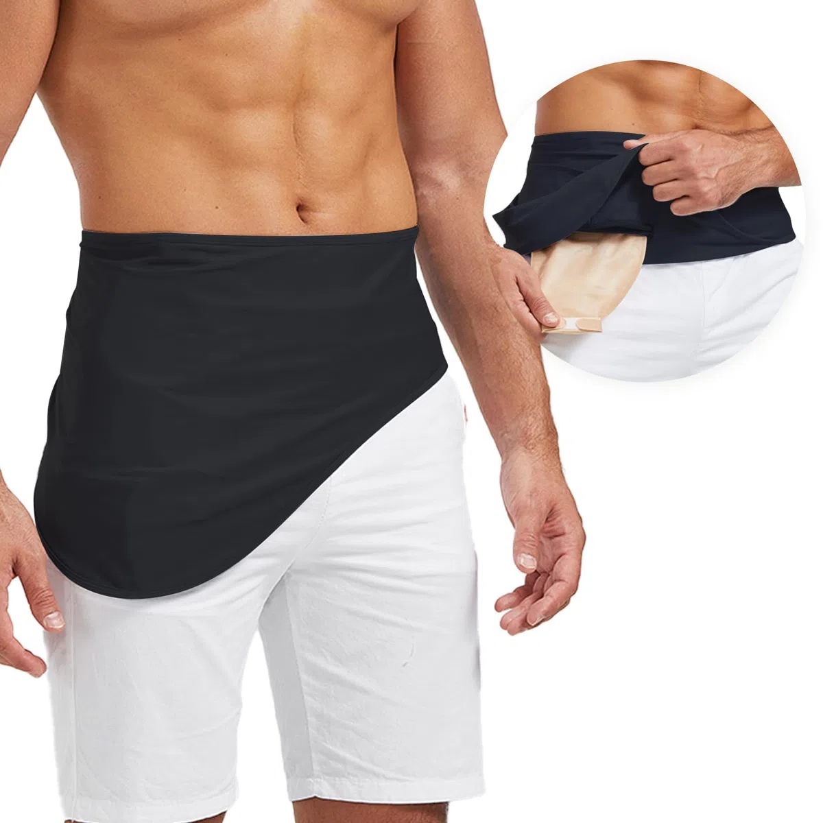 Cinturón De Ostomía Negro, Faja De Colostomía, Funda Para Bolsa De Ostomía, Bolsillo interior para bolsa de ostomia para deporte y natación, Suministros De Ostomía, Talla XXL (43"-47")