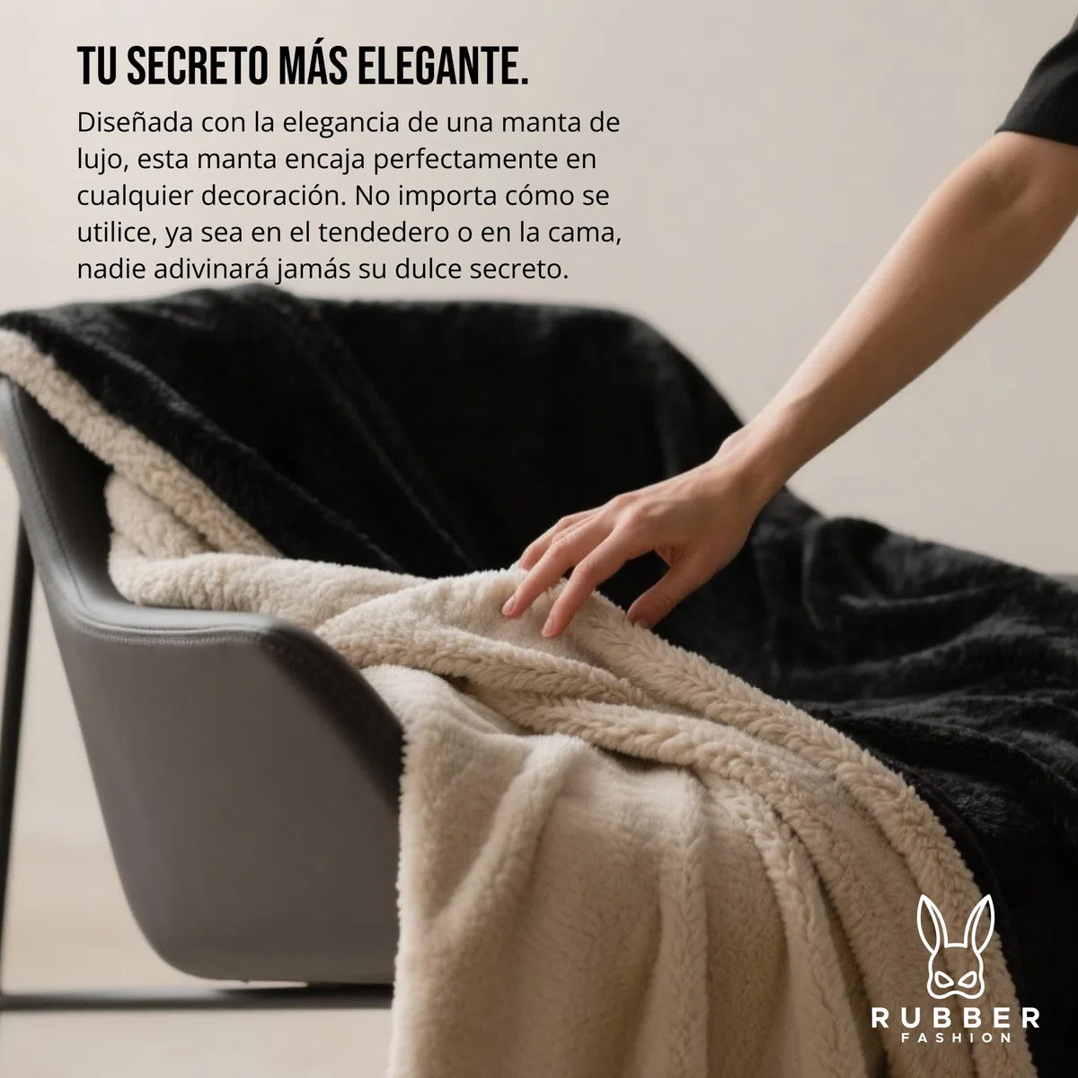Rubberfashion Manta sexual impermeable suave – Manta de amor para cama y sofá – Base impermeable 200 x 152 cm para momentos románticos y vida cotidiana, color negro y beige