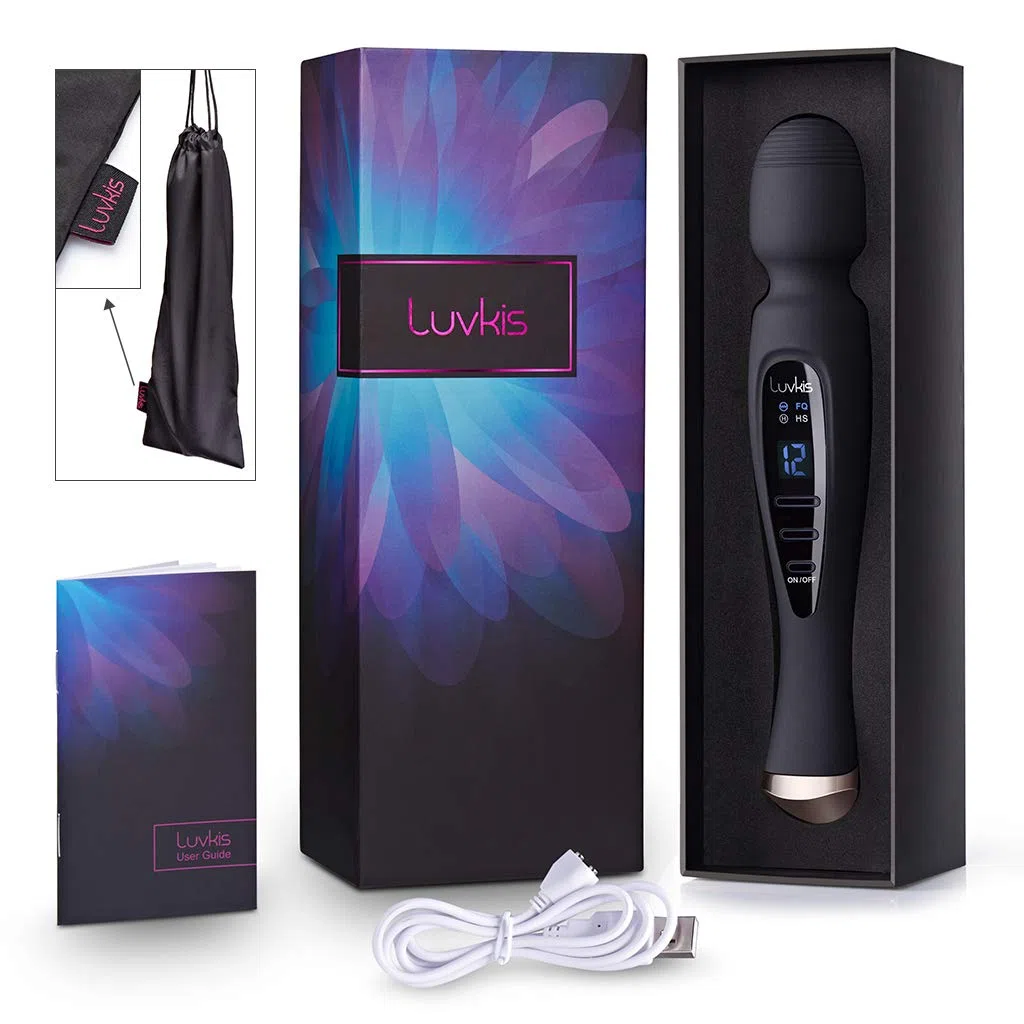 Masajeador portátil inalámbrico con 12 modos de masaje con pantalla LCD, USB magnético recargable IPX7 impermeable, silencioso para cervicales cuello y espalda, etc. Negro