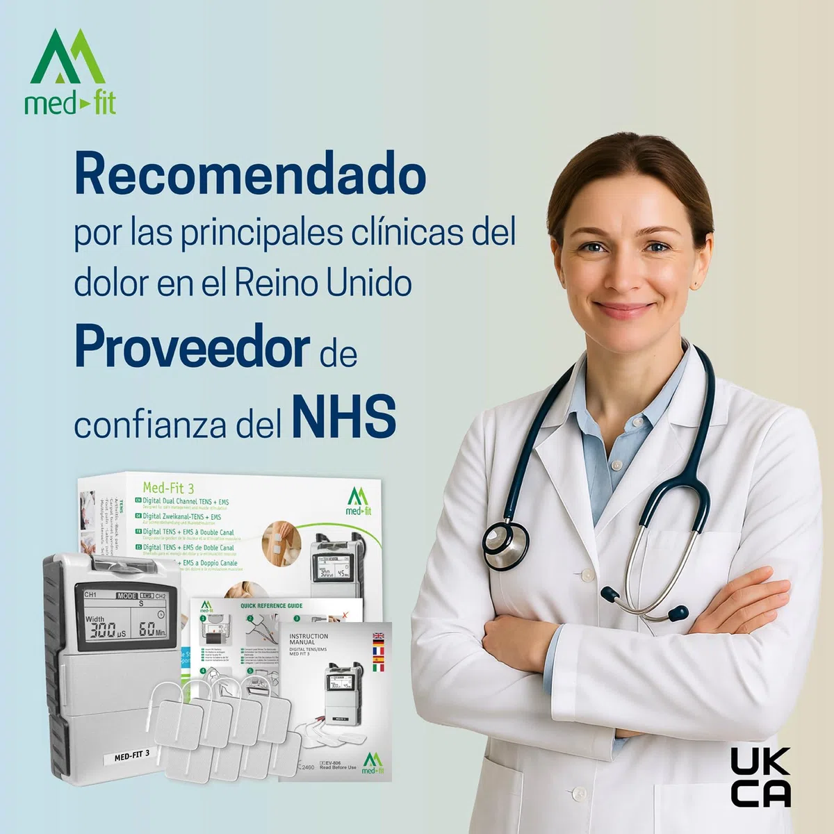 Med-Fit 3 Electroestimulador TENS y EMS - Dispositivo Médico Clase IIa para Dolor de Espalda, Ciática, Artritis, Rodilla, Hombro y Rehabilitación Muscular