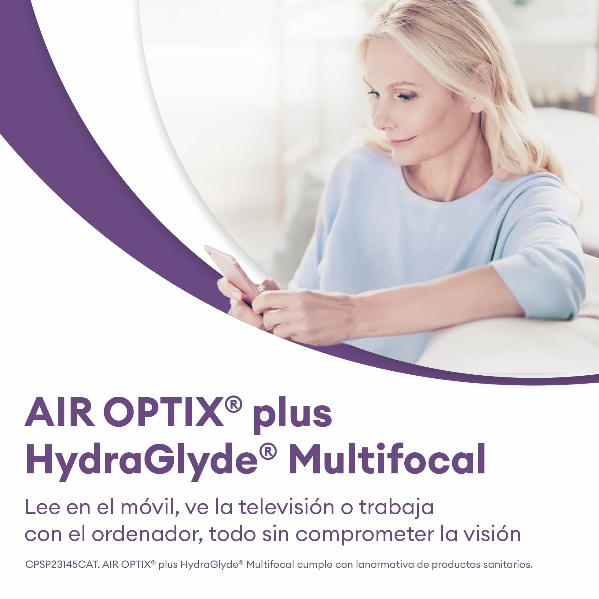 Air Optix plus HydraGlyde Multifocal lentes de contacto mensuales | 6 lentes | R 8.6 mm | D 14.2 mm | adición medio | -05.25 dioptrías