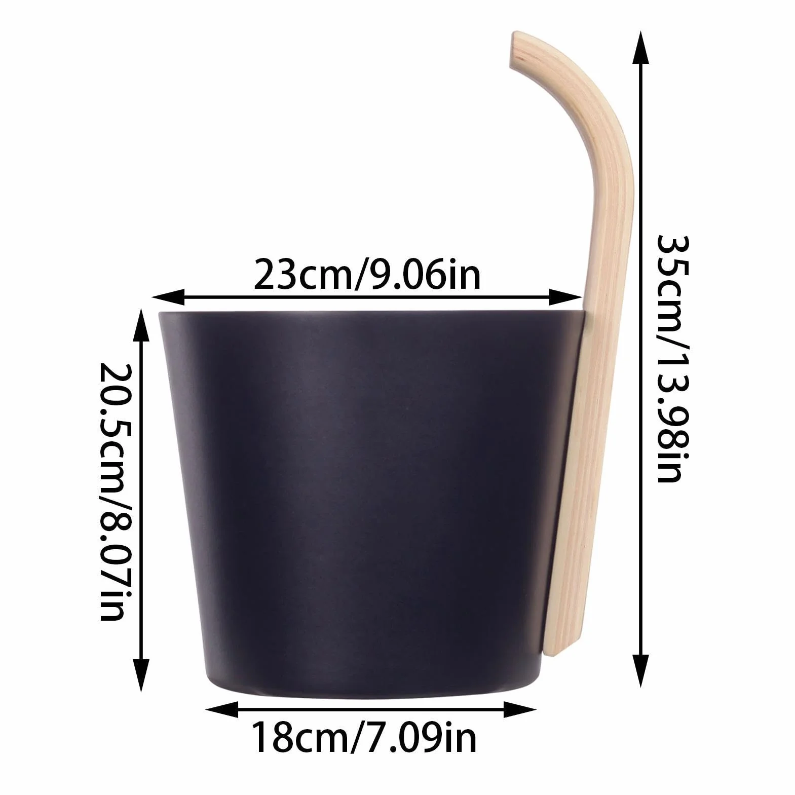 Cubo de sauna de aluminio con cucharón y reloj de - Cubo de sauna de metal - Juego de cubo de infusión 3 piezas. Cubo de sauna - Cubo ligero con mango de bambú - Negro Natural, lujoso cubo de al